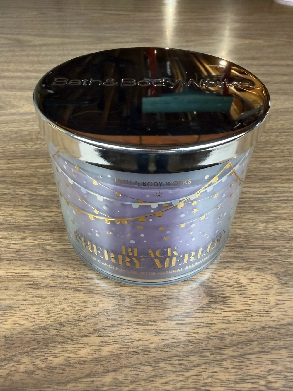 Bath & Body Works Black Cherry Merlot 3 Wick Candle 14.5 oz Purple Glass Jar EUC